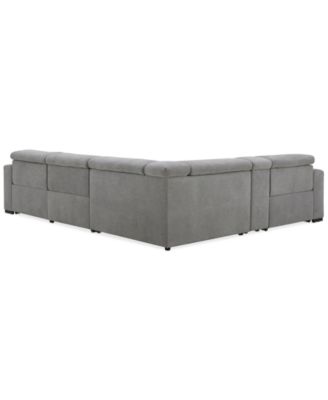 Nevio 5-Pc. Fabric Power Headrest L-Shape Sectional and Console with 3 Power Motion Chairs