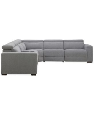 Nevio 6-Pc. Fabric Power Headrest L-Shaped Sectional and Console with 2 Power Motion Chairs