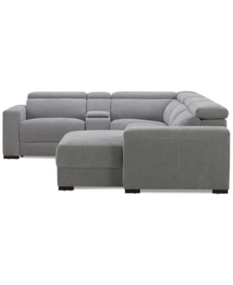 Nevio 5-Pc. Fabric Power Headrest Sectional and Chaise with 1 Power Motion Chair