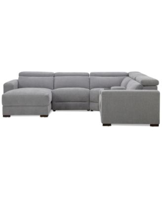 Nevio 5-Pc. Fabric Power Headrest Sectional and Chaise with 1 Power Motion Chair