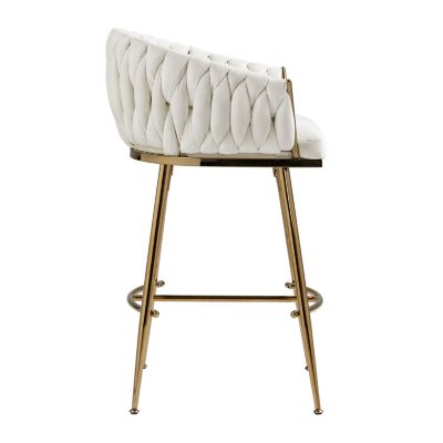 Velvet Counter Stools with Wave Back & Golden Base