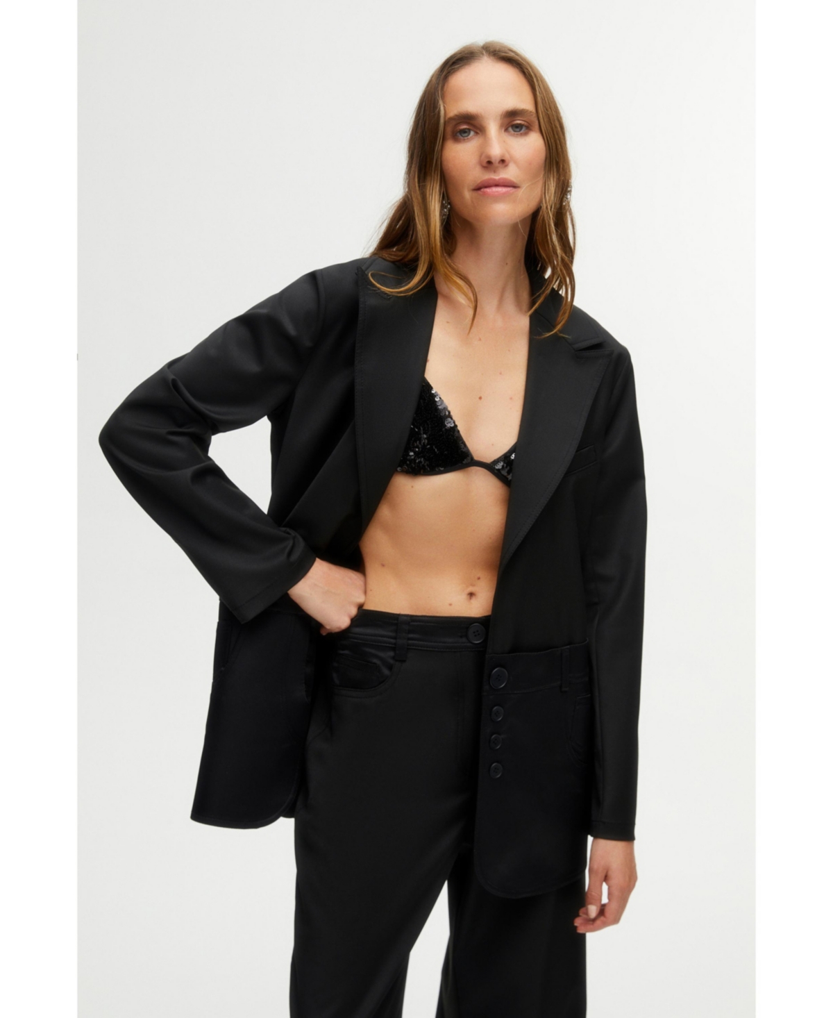 Women's Lapel Collar Jacket - Black