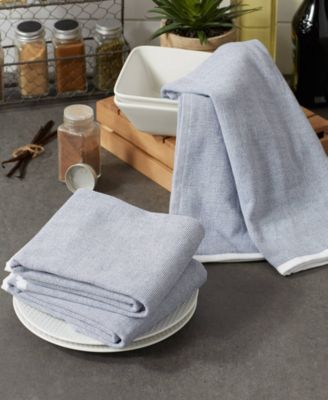 French Terry Collection Kitchen Dishtowel Set, 18x28", French Blue Chambray Solid, 3 Piece