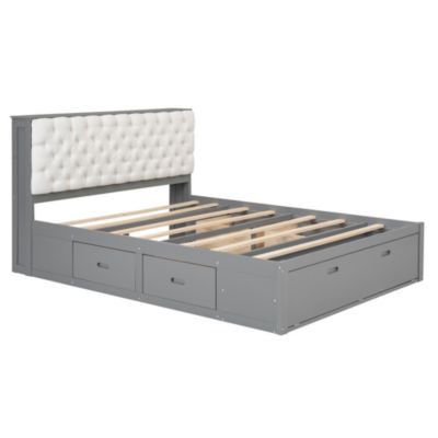Queen Platform Bed with Storage Headboard and Drawers