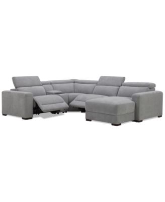 Nevio 5-Pc. Fabric Power Headrest Sectional and Chaise with 2 Power Motion Chairs