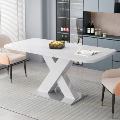 Modern White Square Dining Table with X-Base