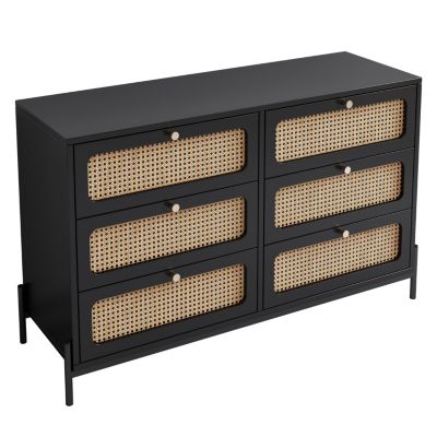 Streamdale Modern Rattan Wood 6-Drawer Dresser & Storage Cabinet