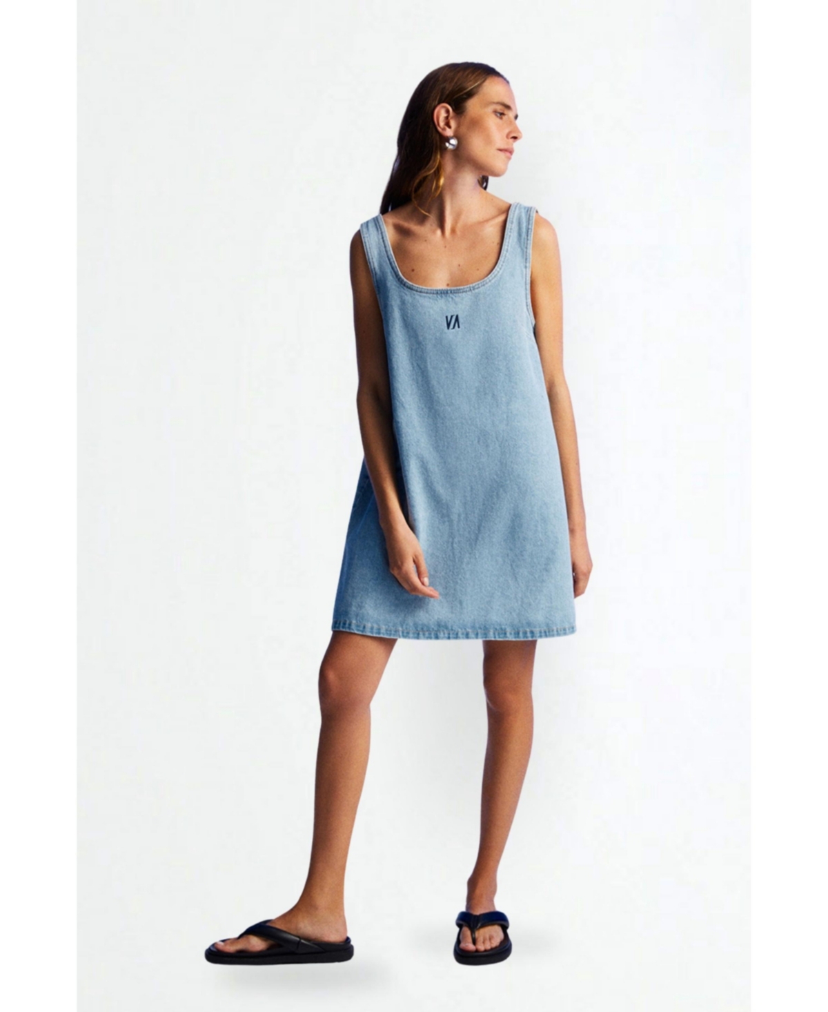 Women's Jean Dress with Thick Straps - Ice blue