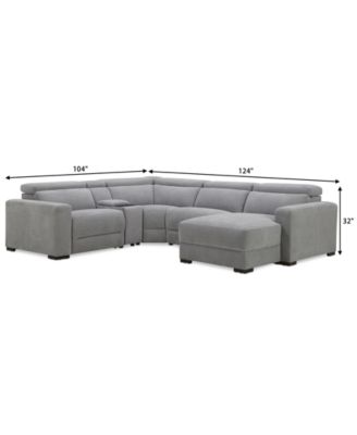 Nevio 5-Pc. Fabric Power Headrest Sectional and Chaise with 2 Power Motion Chairs