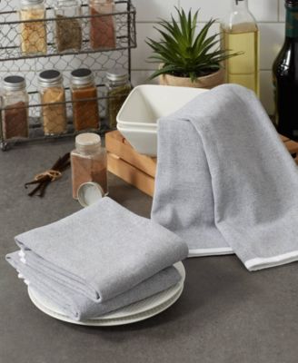 French Terry Collection Kitchen Dishtowel Set, 18x28", Mineral Gray Chambray Solid, 3 Piece