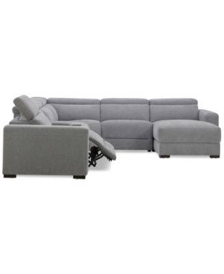 Nevio 6-Pc. Fabric Power Headrest Sectional with Chaise & Console and 1 Power Motion Chair