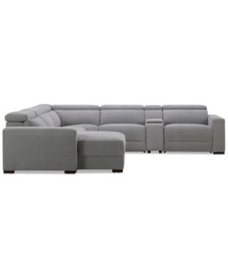 Nevio 6-Pc. Fabric Power Headrest Sectional with Chaise & Console and 1 Power Motion Chair