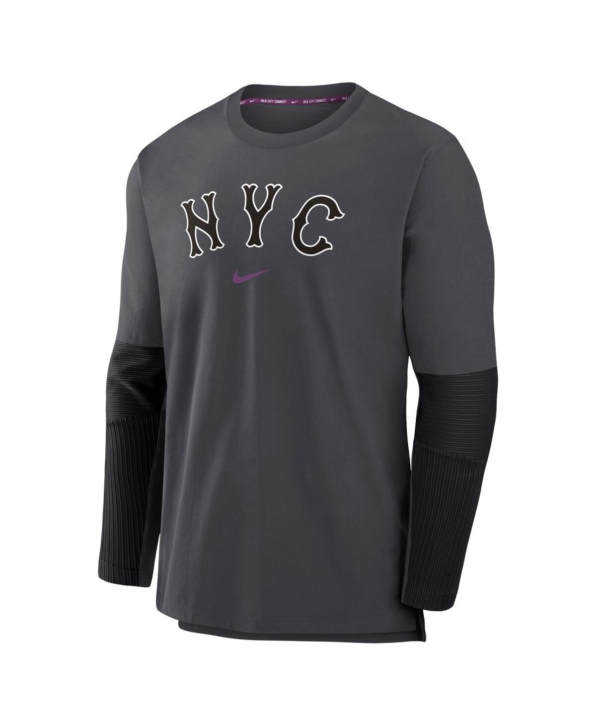 Nike Men'sNew York Mets 2024 City Connect Authentic Collection Player Tri-Blend Performance Pullover Jacket - Charcoal