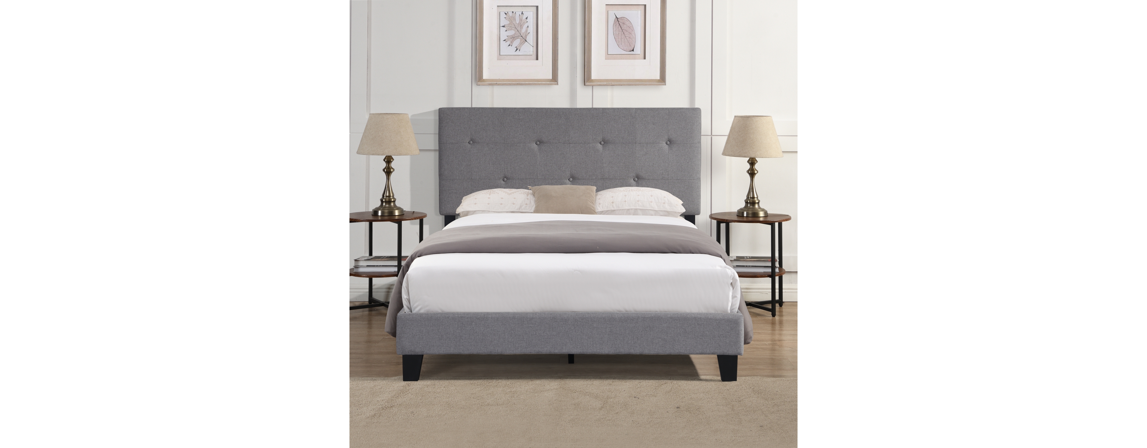 Simplie Fun Gray Upholstered Platform Bed Frame, Easy Assembly