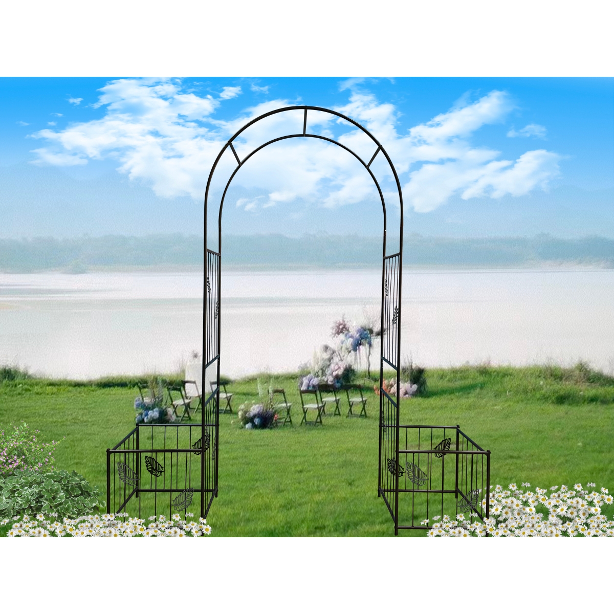 Streamdale Outdoor Black Metal Garden Arbor Archway