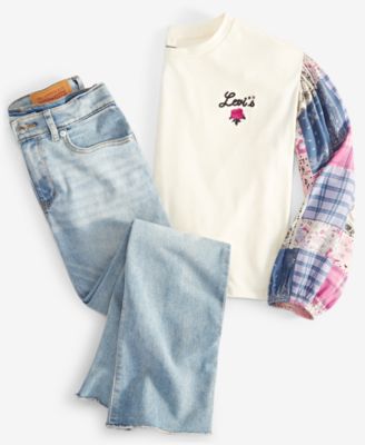 LEVI'S LEVIS BIG GIRLS WOVEN LONG SLEEVE TOP WIDE LEG JEANS 