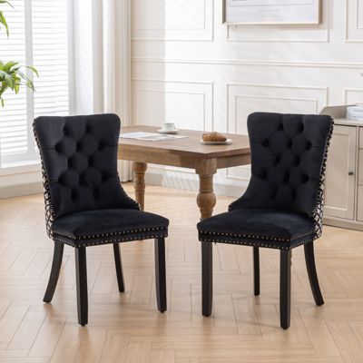 Contemporary Velvet Dining Chairs Set, Black & Patterned