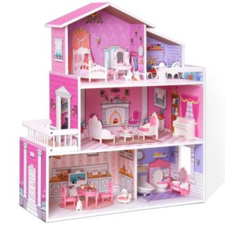 Streamdale Furniture Wooden Dollhouse For Kids With 24 Pieces Furniture ...