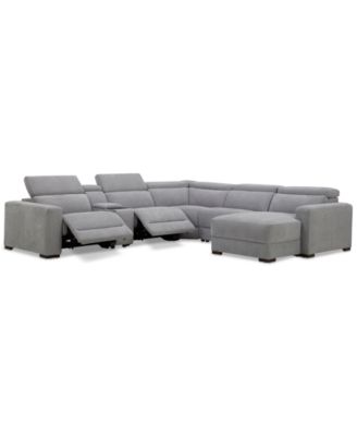 Nevio 6-Pc. Fabric Power Headrest Sectional with Chaise & Console and 2 Power Motion Chairs