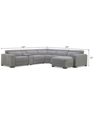 Nevio 6-Pc. Fabric Power Headrest Sectional with Chaise & Console and 2 Power Motion Chairs