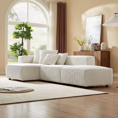 Beige Corduroy Modular Sectional Sofa Set