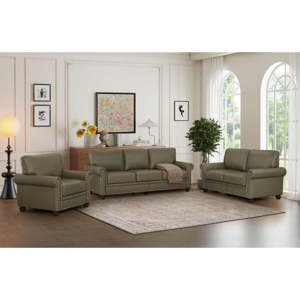 Simplie Fun Living Room Sofa With Storage Sofa 1+2+3 Sectional Taupe Faux Leather
