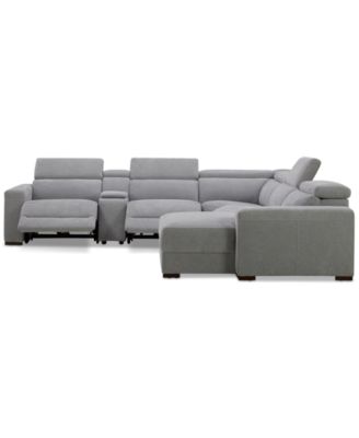 Nevio 6-Pc. Fabric Power Headrest Sectional with Chaise & Console and 3 Power Motion Chairs