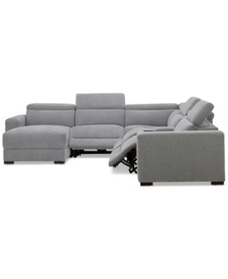 Nevio 6-Pc. Fabric Power Headrest Sectional with Chaise & Console and 3 Power Motion Chairs