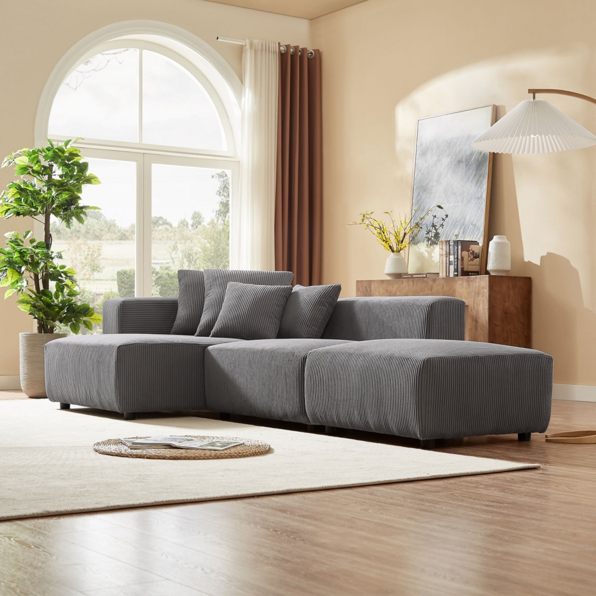 Streamdale Furniture Gray Modular Corduroy Sectional Sofa Set