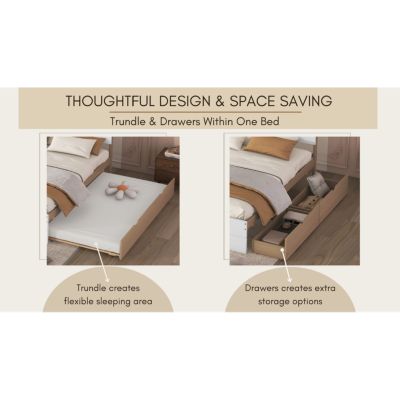 Streamdale Modern Full Bed Frame with Trundle and Drawers