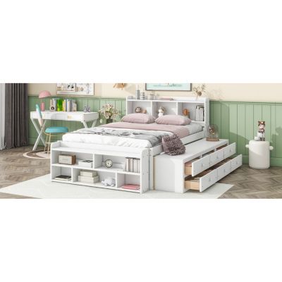 Streamdale White Full Bed with Headboard Bookcase, Drawers & End Storage