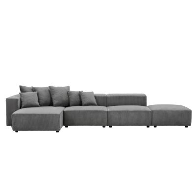  4-Piece Gray Corduroy Sectional Sofa Set