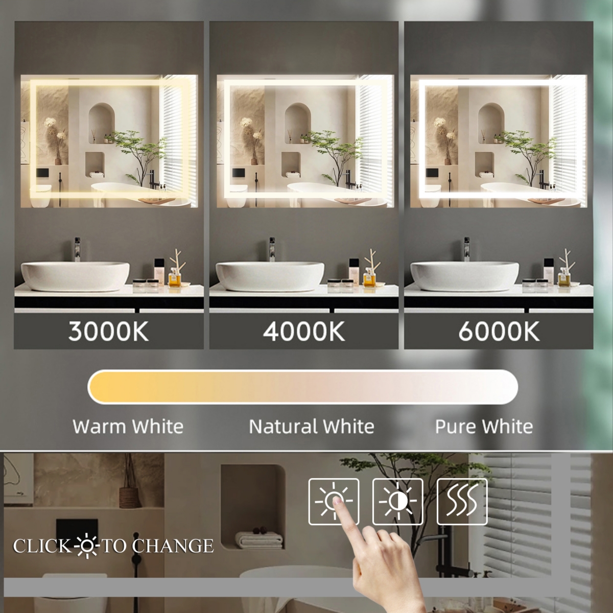 Streamdale Furniture Led Bathroom Mirror 48 X 36 Inch With Lights, Anti-Fog & Dimming Led Bathroom Vanity Mirror