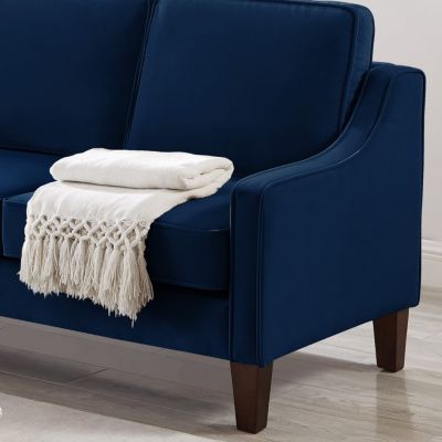 Upholstered Velvet Loveseat Sofa with Wooden Legs, Navy