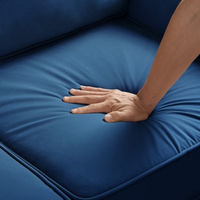 Upholstered Velvet Loveseat Sofa with Wooden Legs, Navy