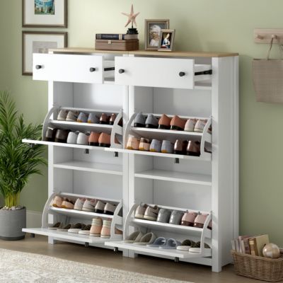 Modern Shoe Cabinet with 4 Flip Drawers