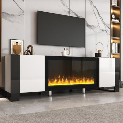 Streamdale High Gloss White TV Stand with Electric Fireplace