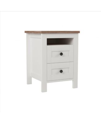 Farmhouse Wooden Nightstand with Storage, White+Brown