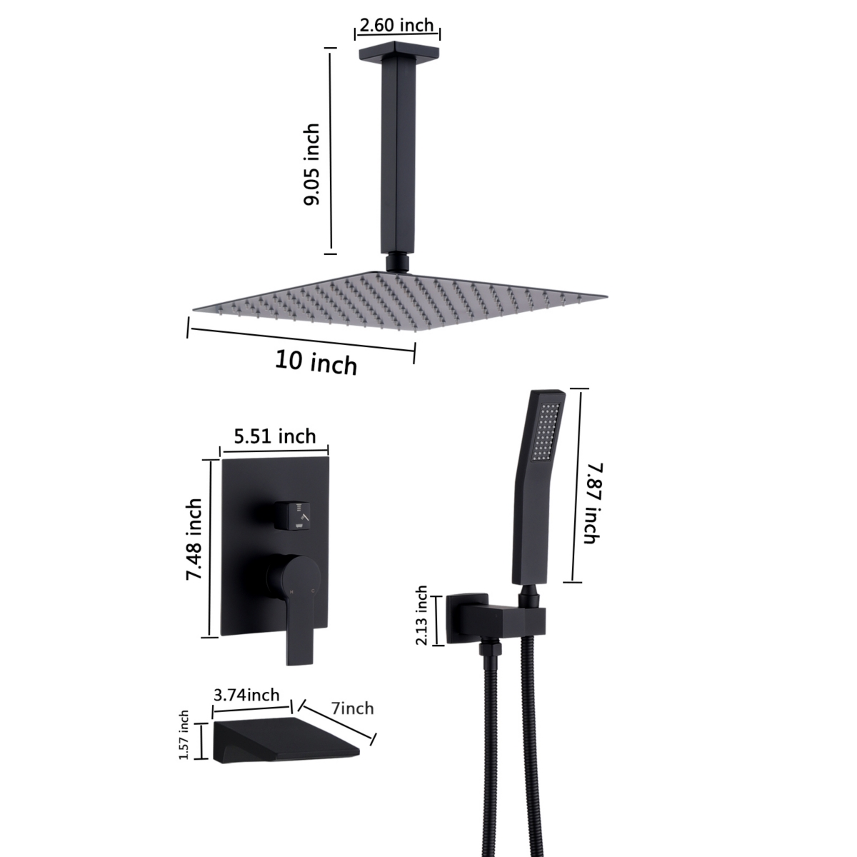 Streamdale Furniture 10 Inch Shower System With Rain Shower Faucet Sets