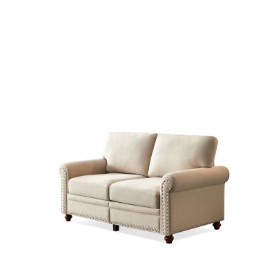 Streamdale Linen Fabric Upholstery With Storage Loveseat (Beige)