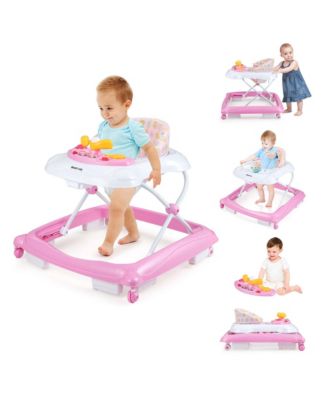 Costway Foldable Baby Walker with 3 Adjustable Heights Comfy Padded Seat Music Tray - Pink 53$
