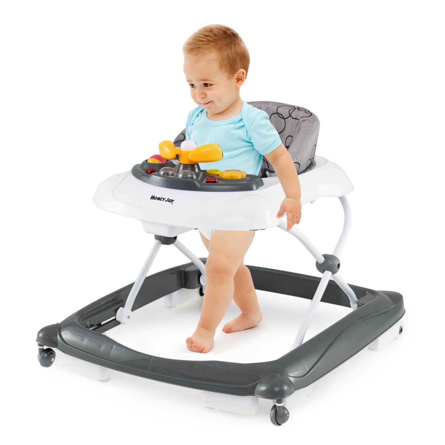 Foldable Baby Walker with 3 Adjustable Heights Comfy Padded Seat