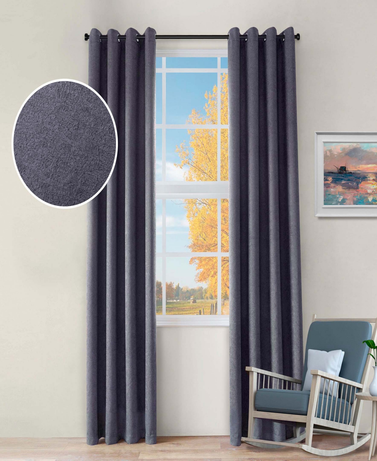 Senna Textured Curtain Set of 8 Panels with Grommet Header, 52" X 63" - Deep sea