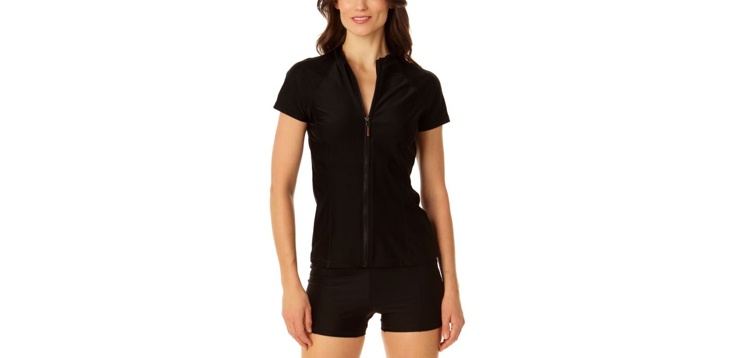 Women's Short Sleeve Zip Front Rashguard Top