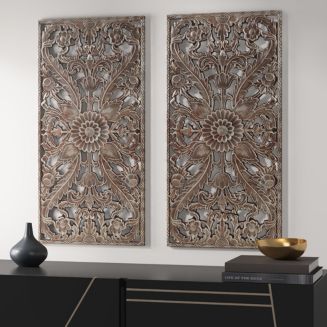 Botanical Panel Distressed Carved Wood 2-Piece Wall Decor Set - Macy's