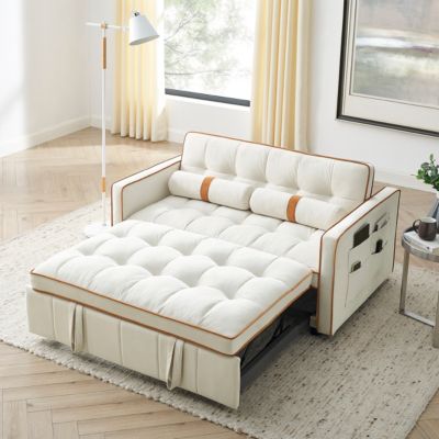 55 Inches Fabric Side Pockets Pull-Out Sofa Bed