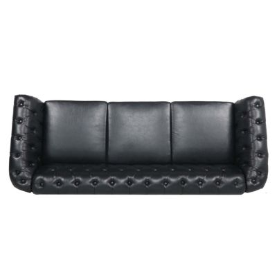 Streamdale 84.65" PU Rolled Arm Chesterfield Three Seater Sofa
