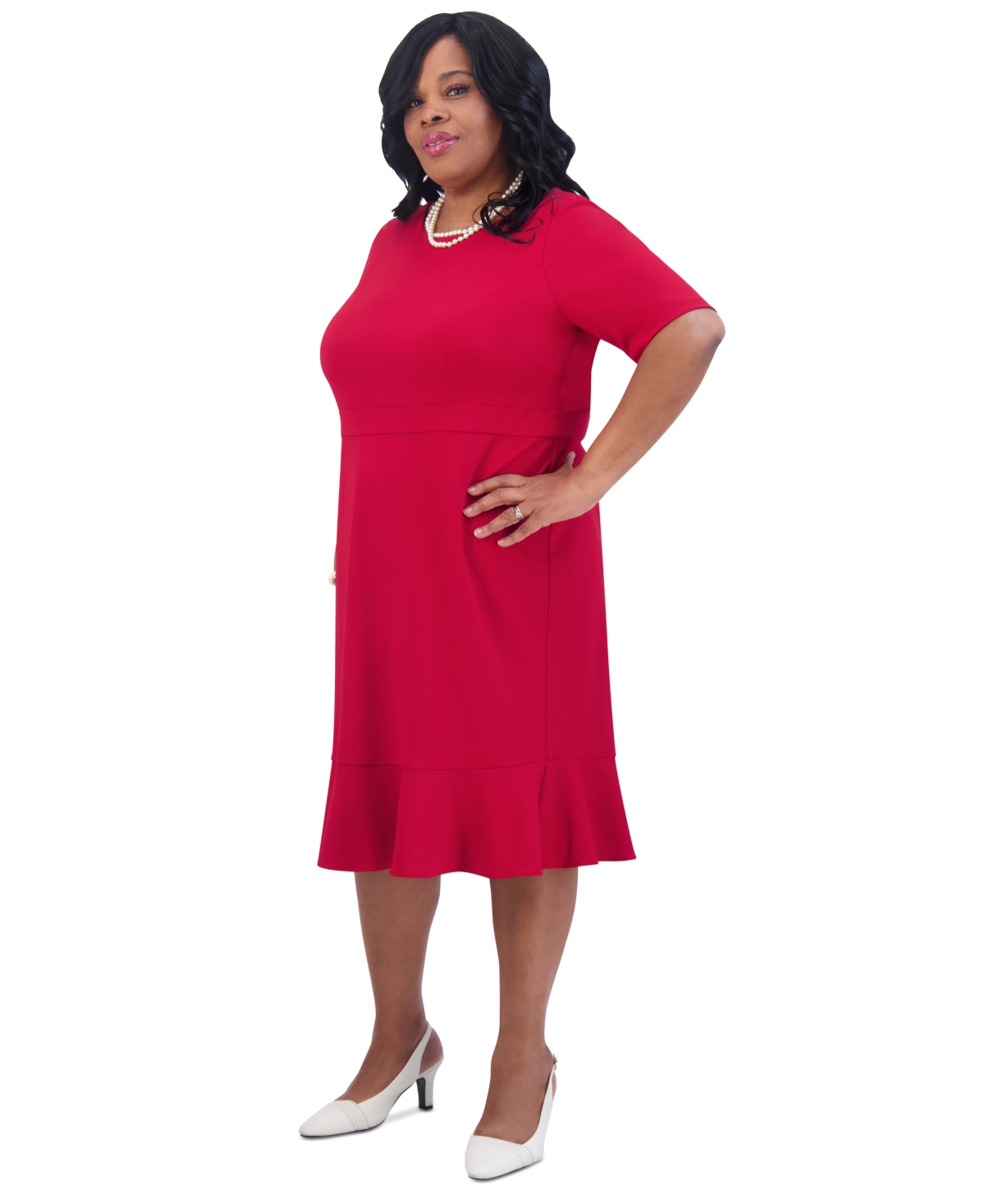Kasper Women's Round-Neck Short-Sleeve Ruffle-Hem Dress