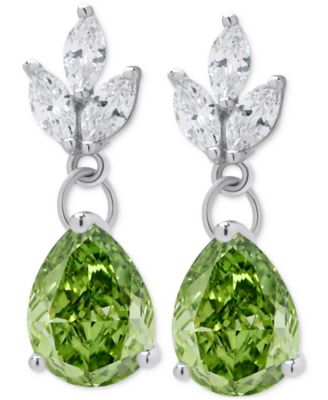 Macy's - Peridot (1-3/8 ct. t.w.) & Cubic Zirconia Pear Drop Earrings in Sterling Silver