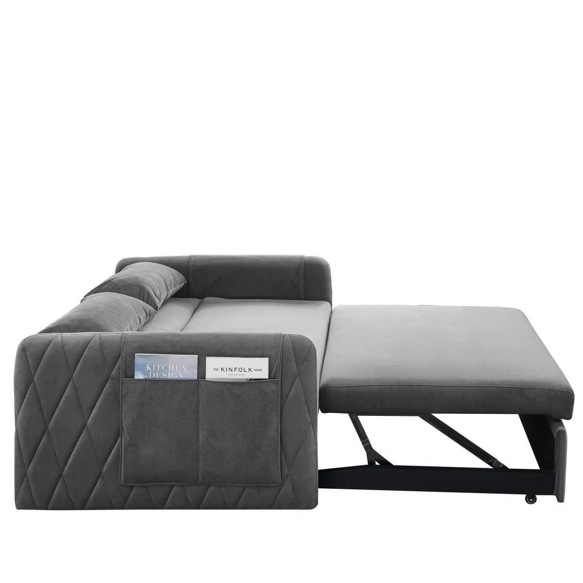 Streamdale Furniture 55" Modern Convertible Sofa Bed With 2 Detachable Arm Pockets, Velvet Loveseat Sofa With Pull Out